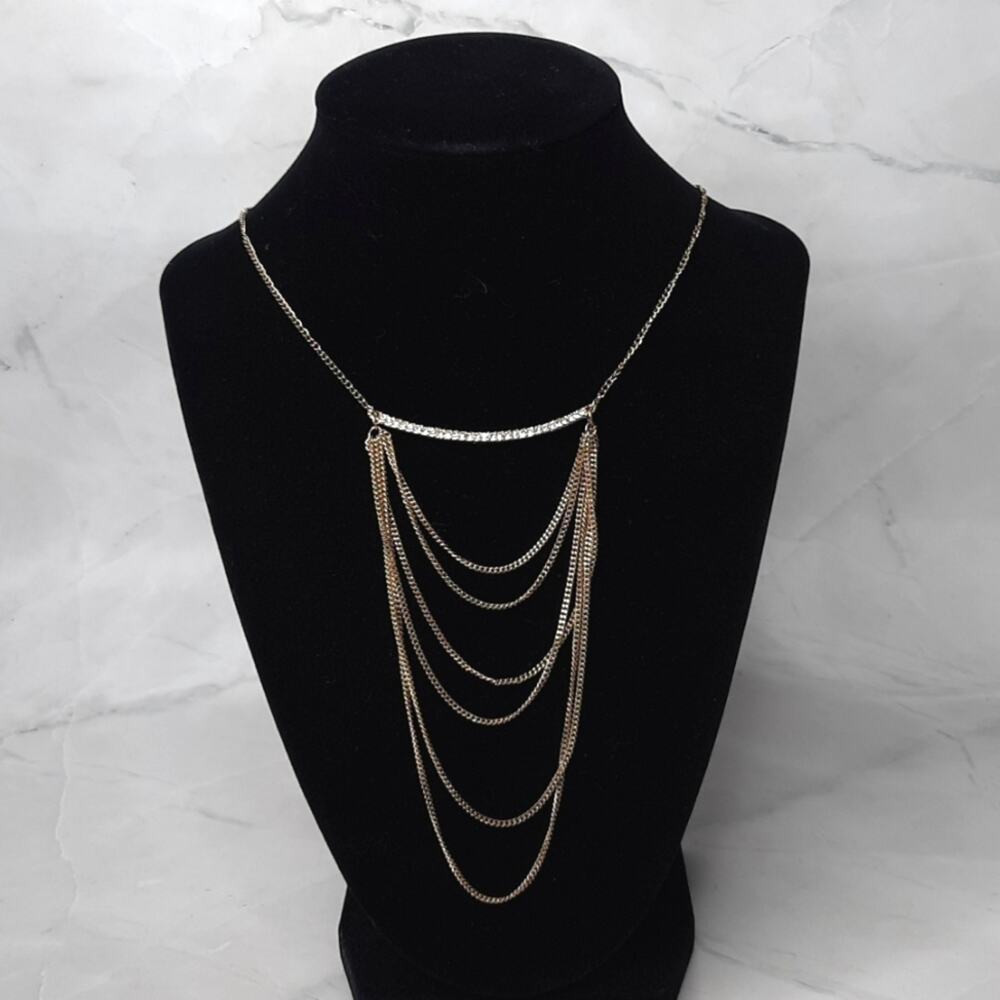Express Gold Tone Layered Chain Necklace Rhinestone Embellished